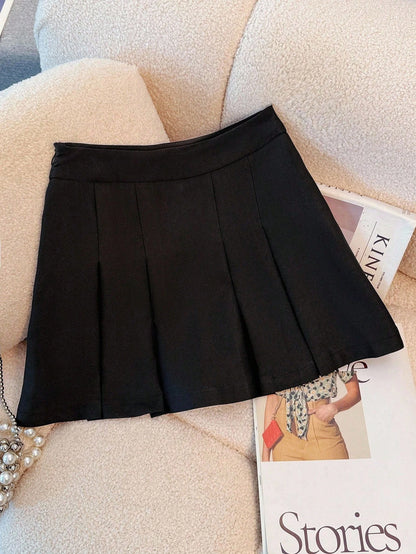 Franclia Casual Solid Color Pleated Mini Skirt, Summer