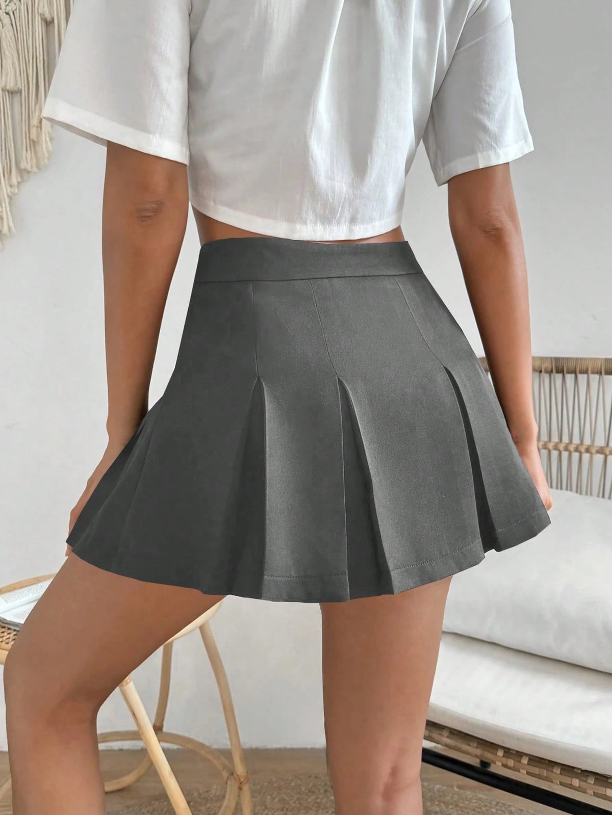 Franclia Casual Solid Color Pleated Mini Skirt, Summer