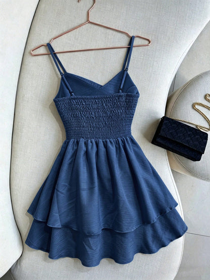 Franclia Elegant Casual Vacation Summer Casual Wear, Adjustable Strap Elastic Waist Women's Skirt, Women's Yellow Dress, Women's Ruffled Skirt, Women's Elegant Gown, Summer Vacation Outfit, Eleg