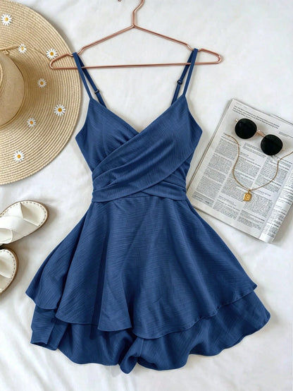 Franclia Elegant Casual Vacation Summer Casual Wear, Adjustable Strap Elastic Waist Women's Skirt, Women's Yellow Dress, Women's Ruffled Skirt, Women's Elegant Gown, Summer Vacation Outfit, Eleg