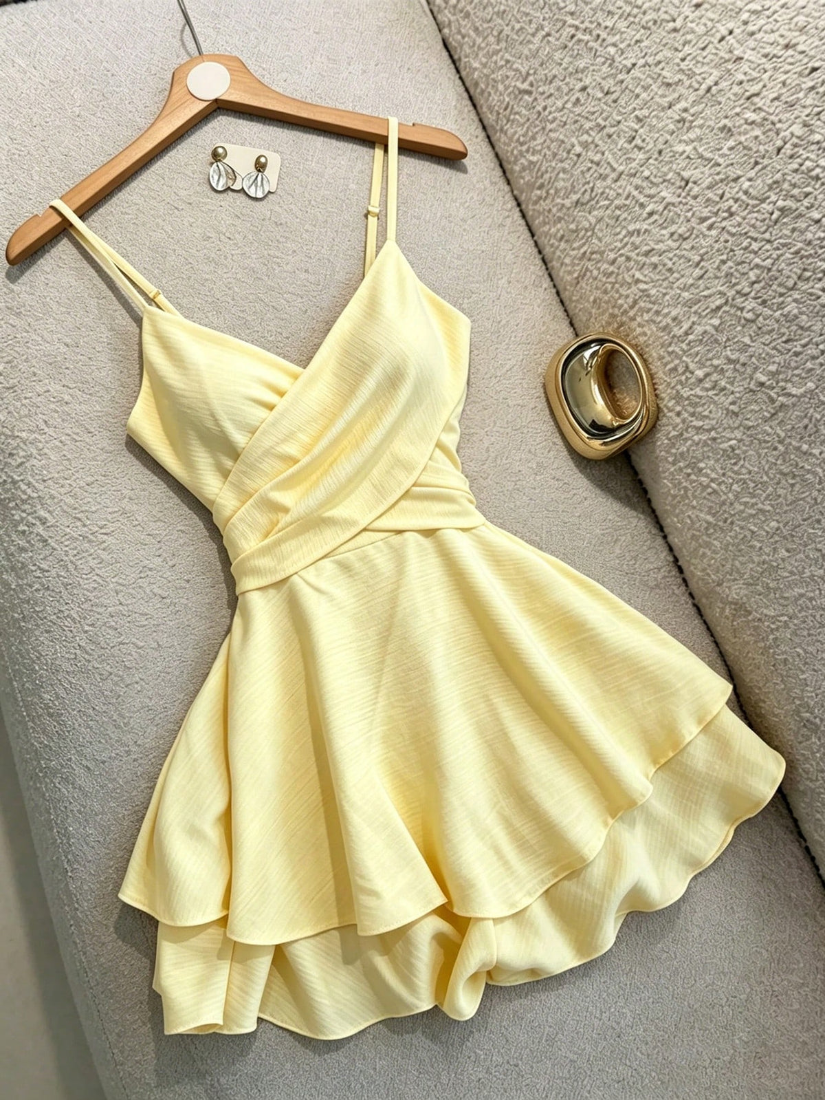 Franclia Elegant Casual Vacation Summer Casual Wear, Adjustable Strap Elastic Waist Women's Skirt, Women's Yellow Dress, Women's Ruffled Skirt, Women's Elegant Gown, Summer Vacation Outfit, Eleg