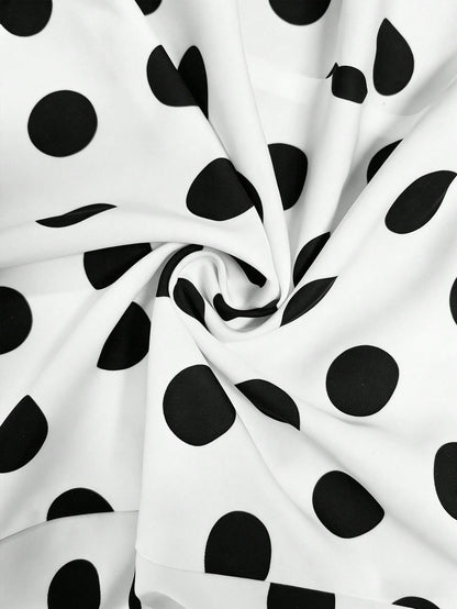 Franclia French Style White With Black Polka Dots Mini Dress,Summer Vintage Tea Party V-Neck Bow Strap A-Line,Waist Cinching Summer Outfits