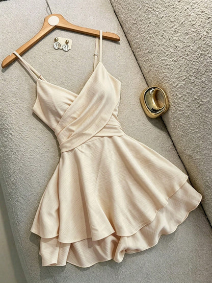 Franclia Women's Adjustable Strappy Pale Yellow Dresses,Summer Tropical Holiday Vacation Ruffled Skirts,Elegant Casual Resort Wear,Elasticated Party Clothing