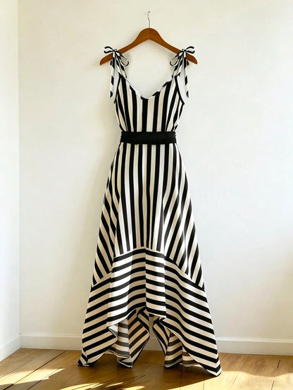 Franclia Women's Elegant Lace A-Line Dress,Black And White Striped Print Summer Vacation Outfits,Graduation Party Wedding Guest Birthday Dresses