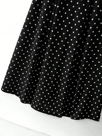 Franclia Women's Woven Black And White Polka Dot Round Neck Short Sleeve A-Line Elegant Vintage Elegant Long Summer Dress Date