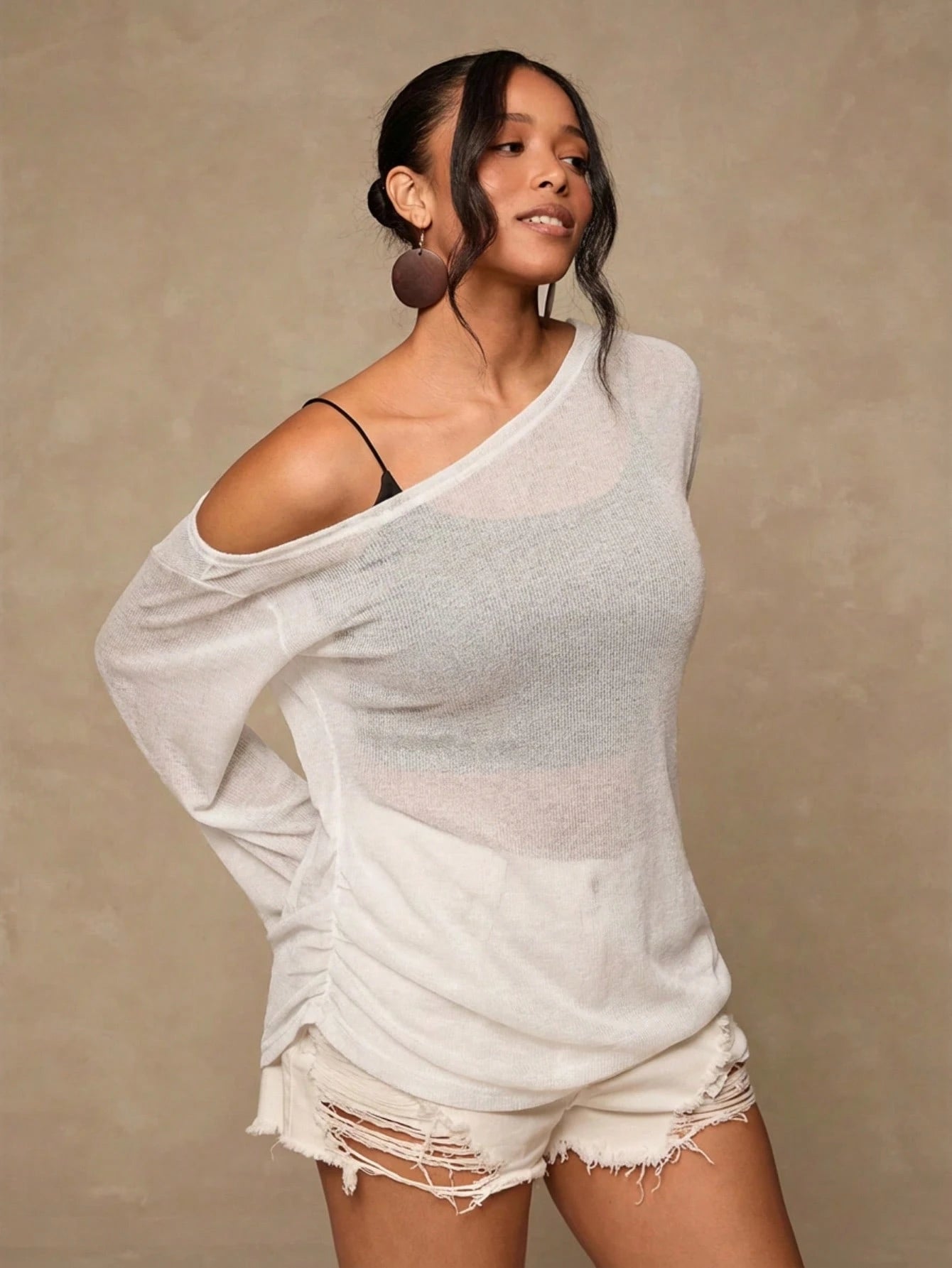 Freevana Plus Size Casual Asymmetric Neck Knit Top, Versatile All-Match T-Shirt For Autumn/Winter One Shoulder Top Plus Asymmetrical Top Plus Fall