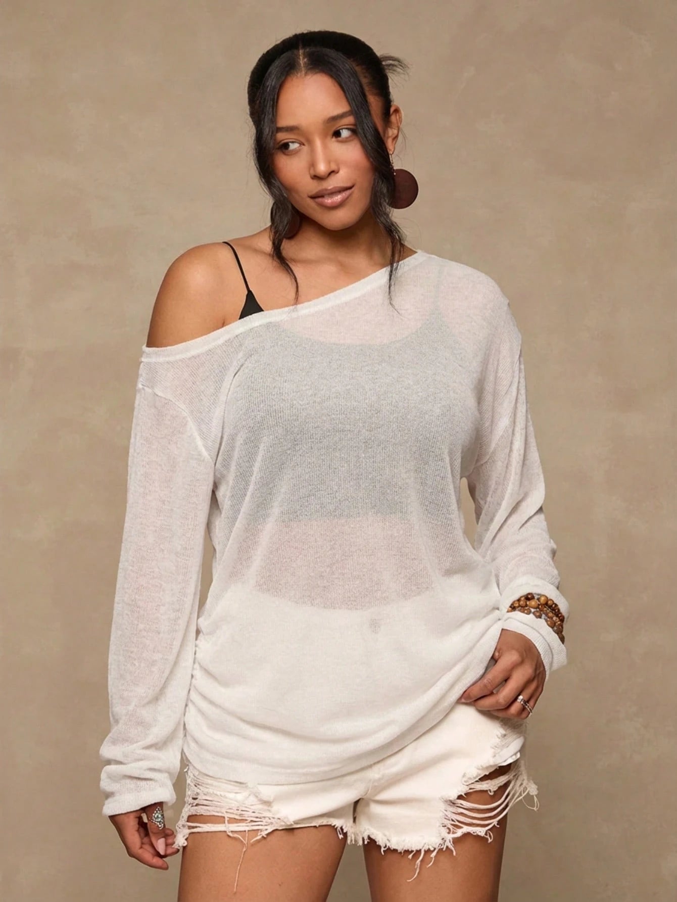 Freevana Plus Size Casual Asymmetric Neck Knit Top, Versatile All-Match T-Shirt For Autumn/Winter One Shoulder Top Plus Asymmetrical Top Plus Fall