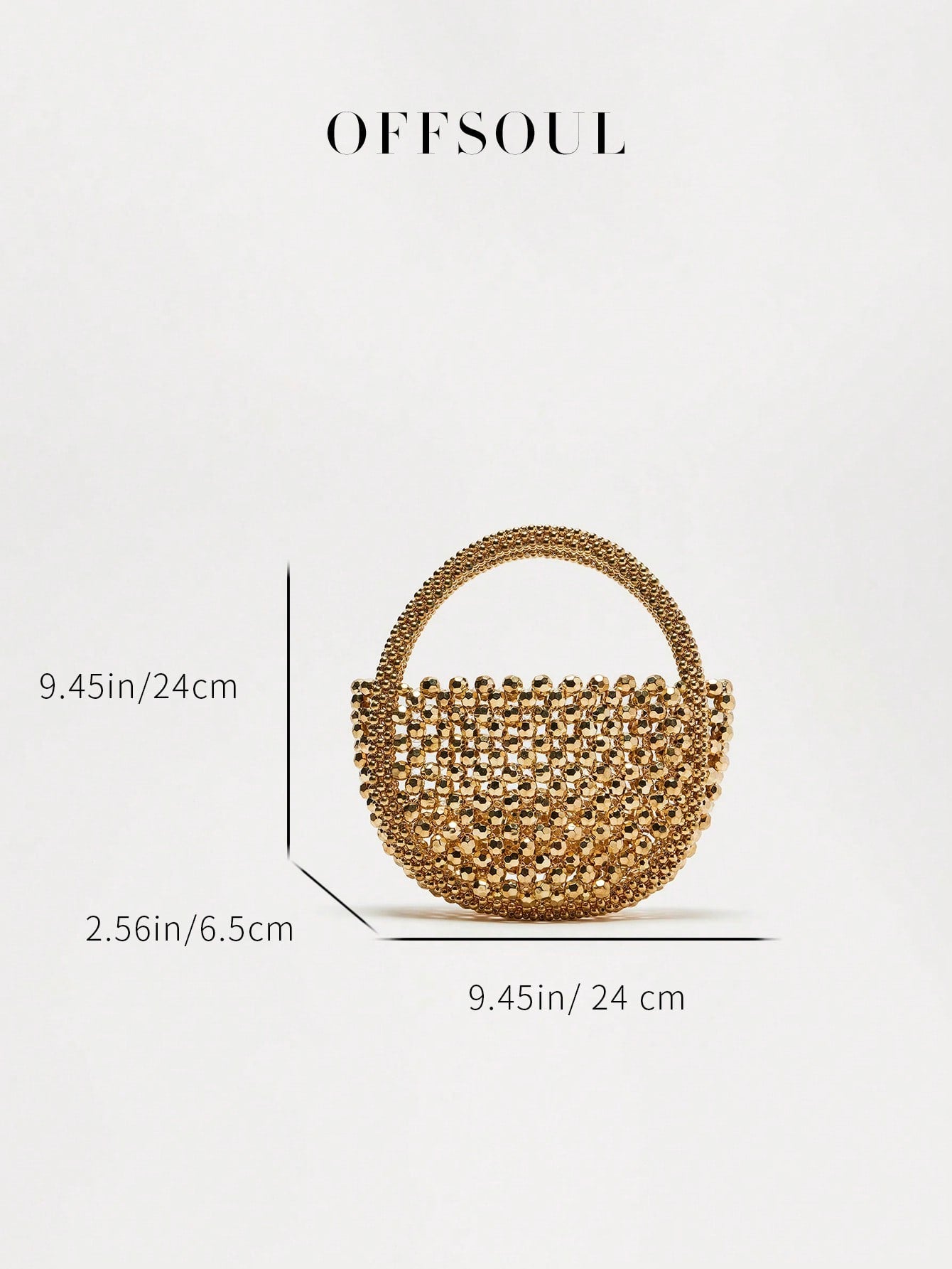 French Elegant Hollow Metallic Beaded Woven Pearl Round Handle Bag, Shiny Glamorous Shoulder Bag Suitable For Party, Wedding, Banquet, Straw Bag