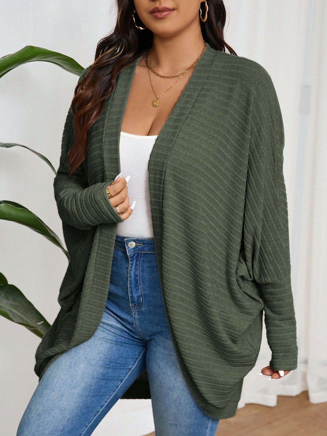 Frenchy Plus Size Casual Loose Ribbed Knit Cardigan Sweater,Fall Clothes For Women Winter Autumn