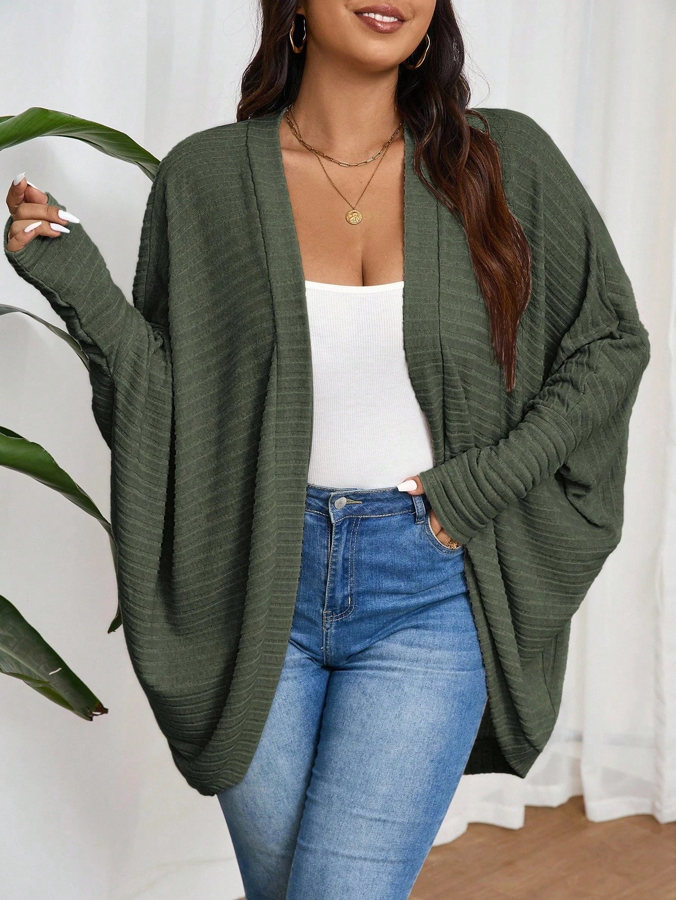 Frenchy Plus Size Casual Loose Ribbed Knit Cardigan Sweater,Fall Clothes For Women Winter Autumn