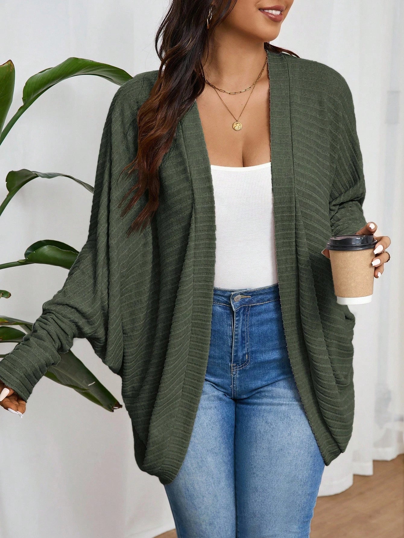 Frenchy Plus Size Casual Loose Ribbed Knit Cardigan Sweater,Fall Clothes For Women Winter Autumn