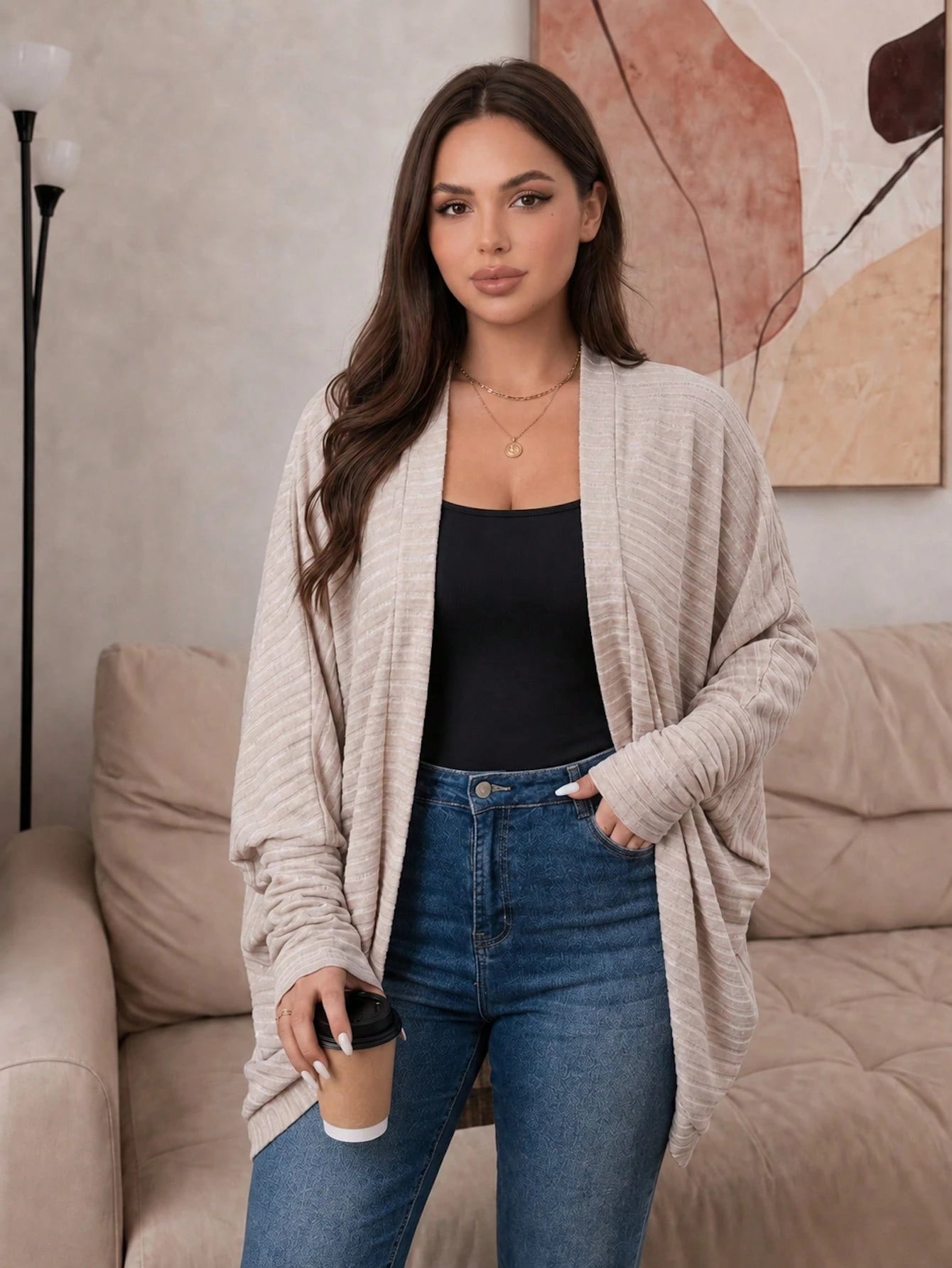Frenchy Plus Size Casual Loose Ribbed Knit Cardigan Sweater,Fall Clothes For Women Winter Autumn