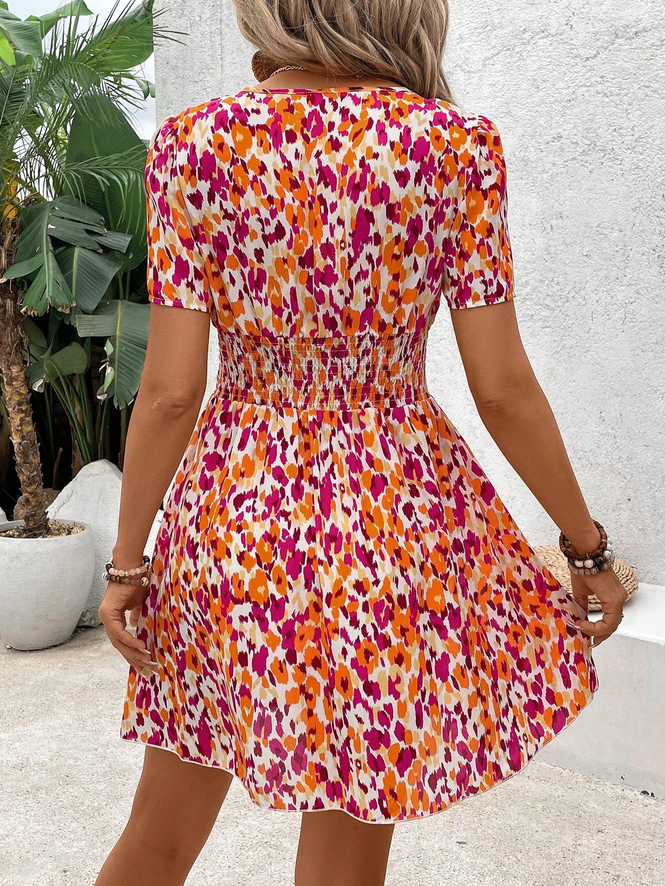 Frenchy Women's Stylish Printed Waist-Cinching Dress With Sleeves A-Line Dress Summer Beach Vacation Holiday Resort