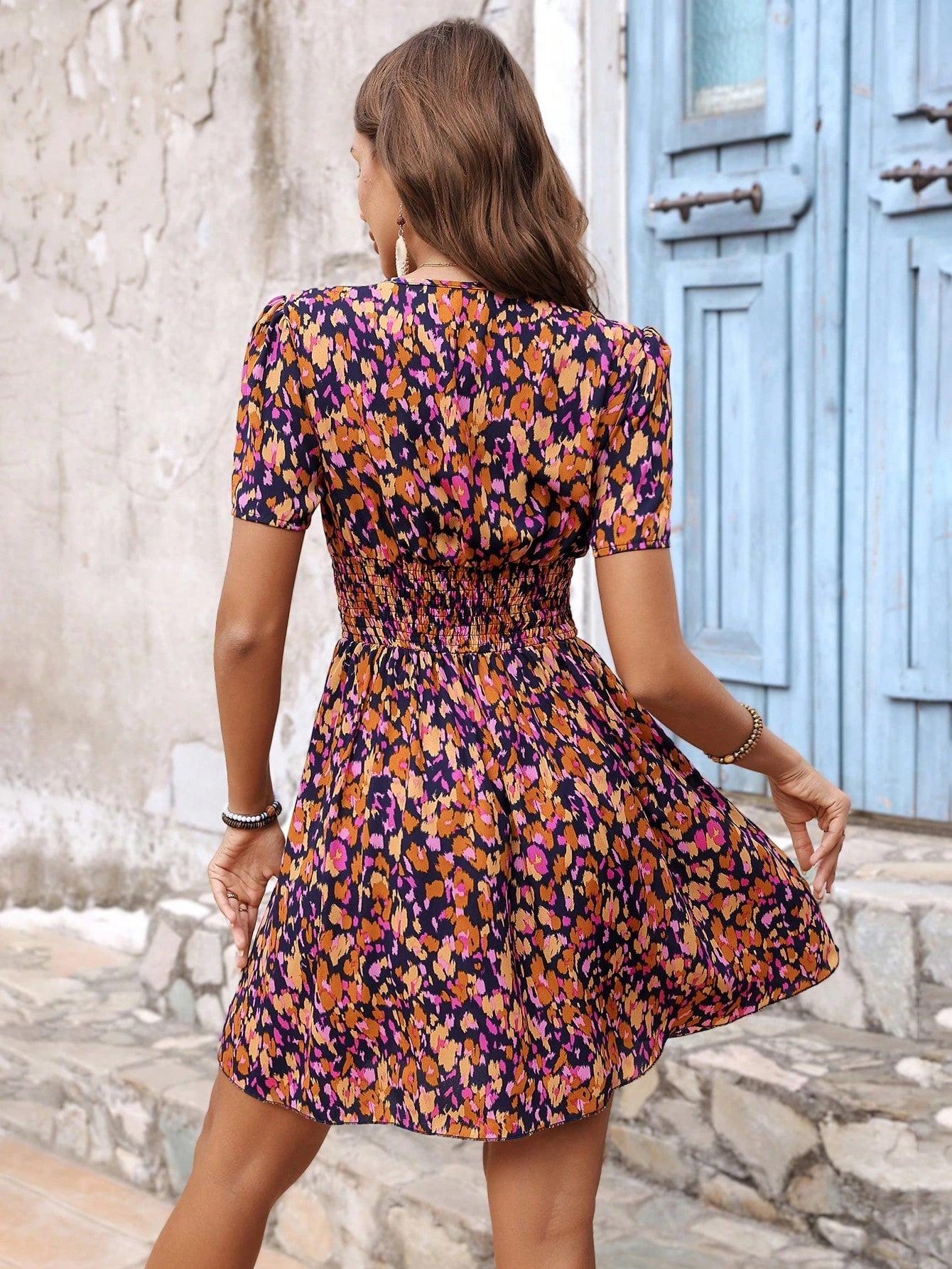 Frenchy Women's Stylish Printed Waist-Cinching Dress With Sleeves A-Line Dress Summer Beach Vacation Holiday Resort