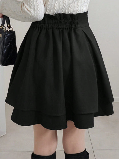 FRIFUL Women's Black Solid Color High Waist Pleated Short Casual Versatile Slimming Skirt Autumn/Winter School