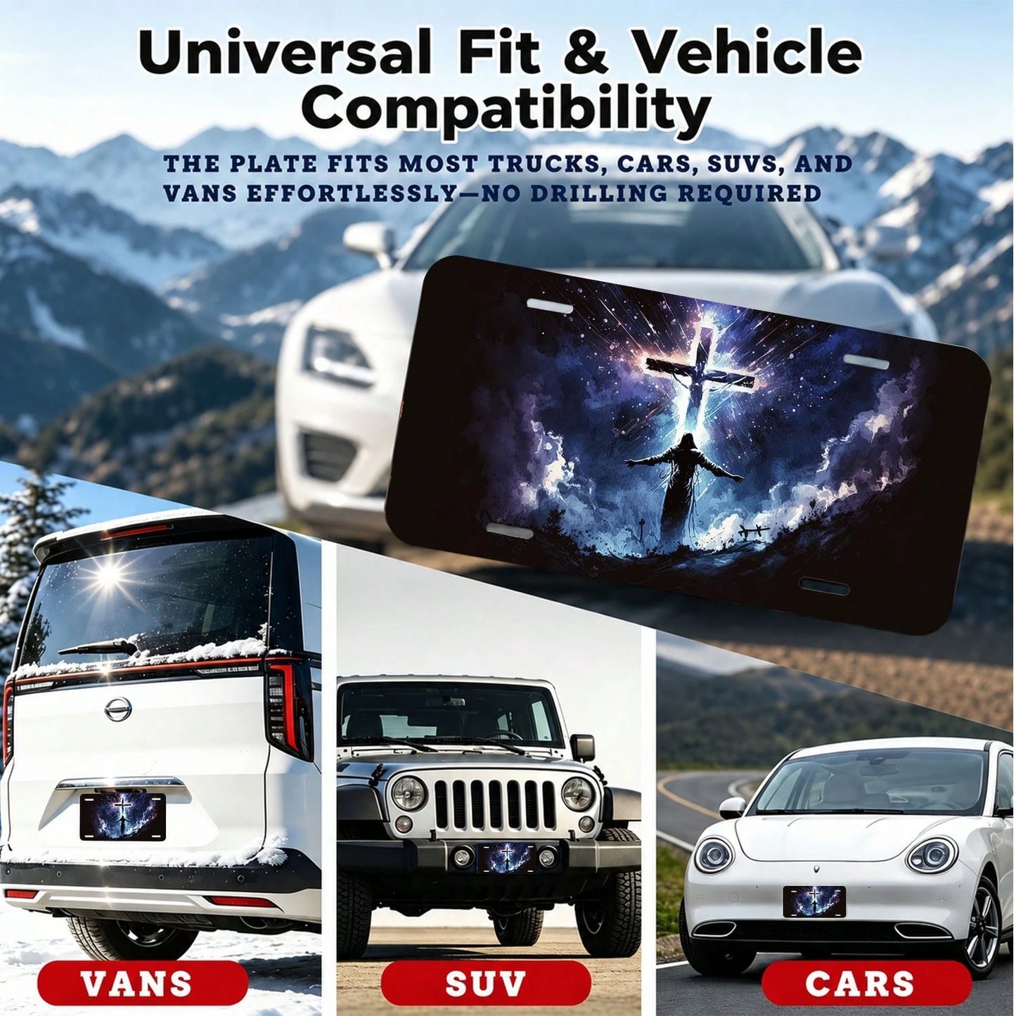 Front License Plate, Blessed Car Decor Accessory Aluminum Metal Rust-Proof US Car Plate Novelty Vanity Tag Cover For Men Women 6 X 12 In Great For Truck, Car, SUV