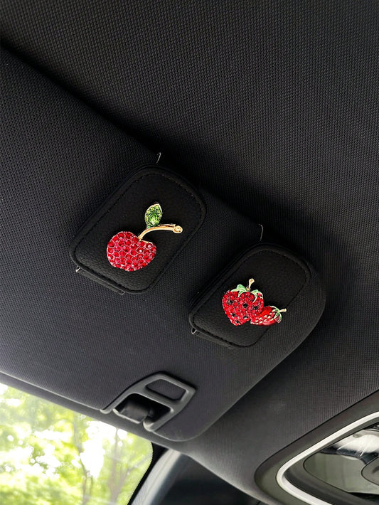 Fruit Car Fashion Glasses Clip Glasses Holder Sun Visor Fashion Glasses Car Fashion Glasses Clip Multifunctional Card Clip Storage Clip Creative Cherry Strawberry Car Glasses Clip