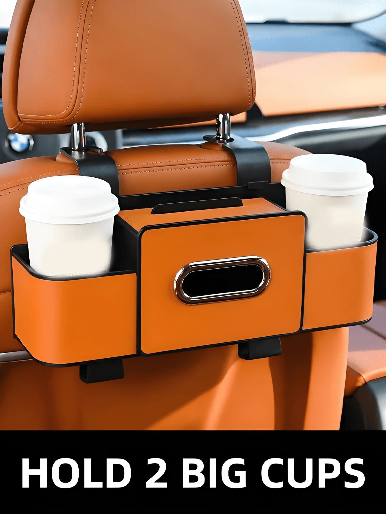 Functional Car Seat Back Organizer With Large Capacity And Metal Trim Detail Wear-Resistant Tissue Box Holder Ideal For Taxi Drivers Sleek Compact Auto Storage Box To Hold Snacks And Wipes In Daily Tr