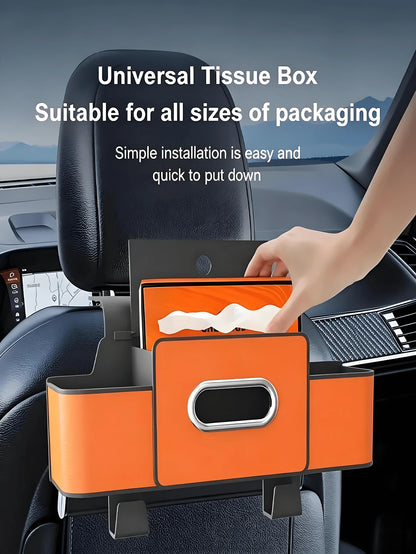 Functional Car Seat Back Organizer With Large Capacity And Metal Trim Detail Wear-Resistant Tissue Box Holder Ideal For Taxi Drivers Sleek Compact Auto Storage Box To Hold Snacks And Wipes In Daily Tr
