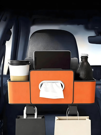 Functional Car Seat Back Organizer With Large Capacity And Metal Trim Detail Wear-Resistant Tissue Box Holder Ideal For Taxi Drivers Sleek Compact Auto Storage Box To Hold Snacks And Wipes In Daily Tr