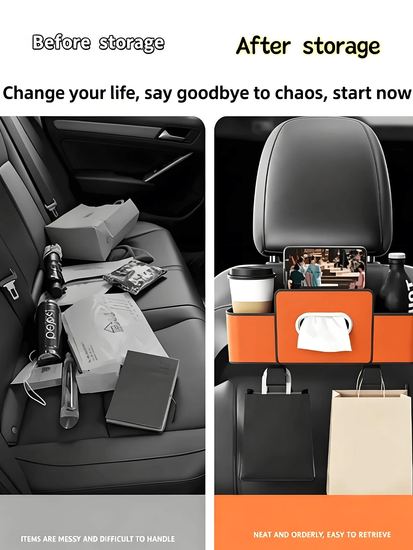 Functional Car Seat Back Organizer With Large Capacity And Metal Trim Detail Wear-Resistant Tissue Box Holder Ideal For Taxi Drivers Sleek Compact Auto Storage Box To Hold Snacks And Wipes In Daily Tr
