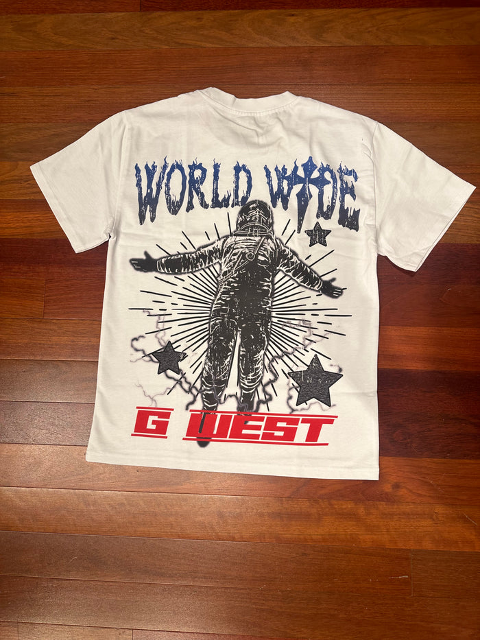 G WEST SET : G WEST WORLD WIDE STAR CREAM T SHIRT -GWPPT9021