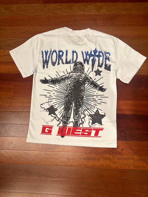 G WEST SET : G WEST WORLD WIDE STAR CREAM T SHIRT -GWPPT9021