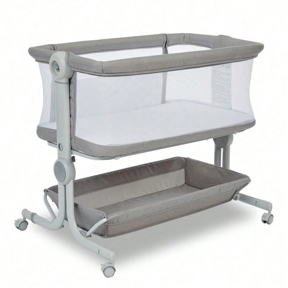 Gaderth Baby Bassinet Bedside Sleeper, 3-In-1 Portable Newborn Crib With 6-Height Adjustable For Night Feeding, Full-Mesh Sides, Cozy Mattress &Storage Basket