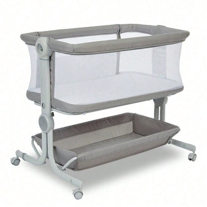 Gaderth Baby Bassinet Bedside Sleeper, 3-In-1 Portable Newborn Crib With 6-Height Adjustable For Night Feeding, Full-Mesh Sides, Cozy Mattress &Storage Basket