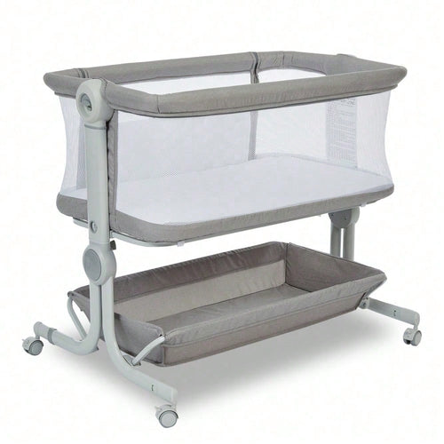 Gaderth Baby Bassinet Bedside Sleeper, 3-In-1 Portable Newborn Crib With 6-Height Adjustable For Night Feeding, Full-Mesh Sides, Cozy Mattress &Storage Basket