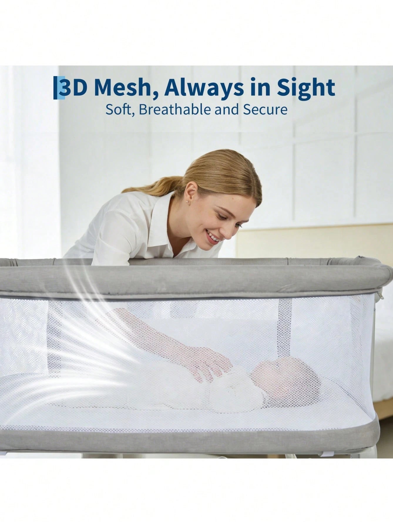 Gaderth Baby Bassinet Bedside Sleeper, 3-In-1 Portable Newborn Crib With 6-Height Adjustable For Night Feeding, Full-Mesh Sides, Cozy Mattress &Storage Basket