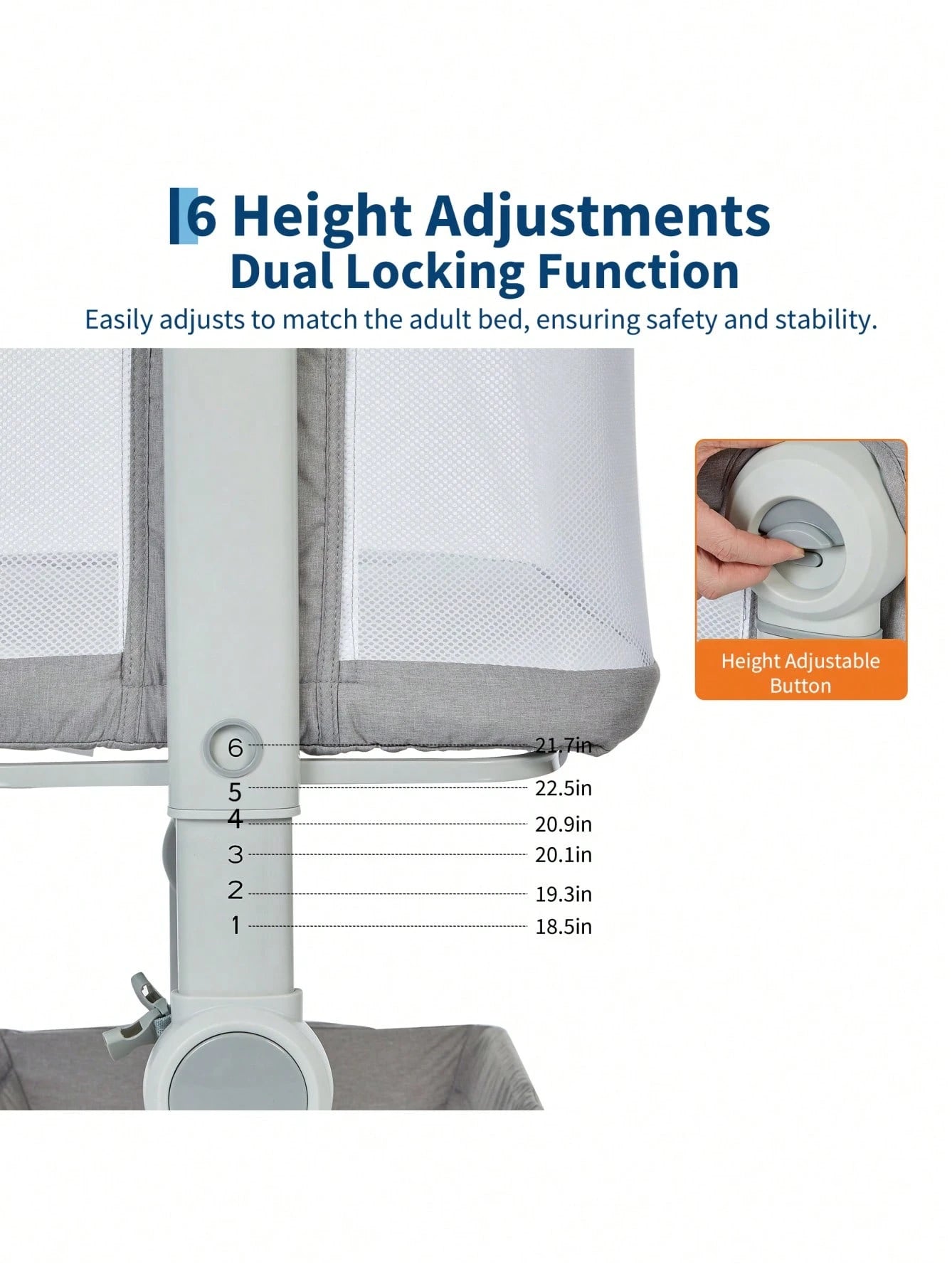 Gaderth Baby Bassinet Bedside Sleeper, 3-In-1 Portable Newborn Crib With 6-Height Adjustable For Night Feeding, Full-Mesh Sides, Cozy Mattress &Storage Basket