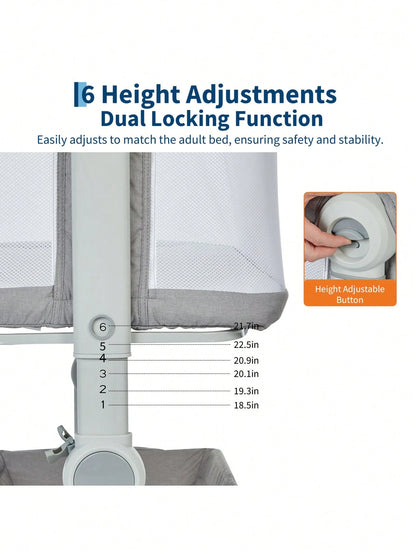 Gaderth Baby Bassinet Bedside Sleeper, 3-In-1 Portable Newborn Crib With 6-Height Adjustable For Night Feeding, Full-Mesh Sides, Cozy Mattress &Storage Basket
