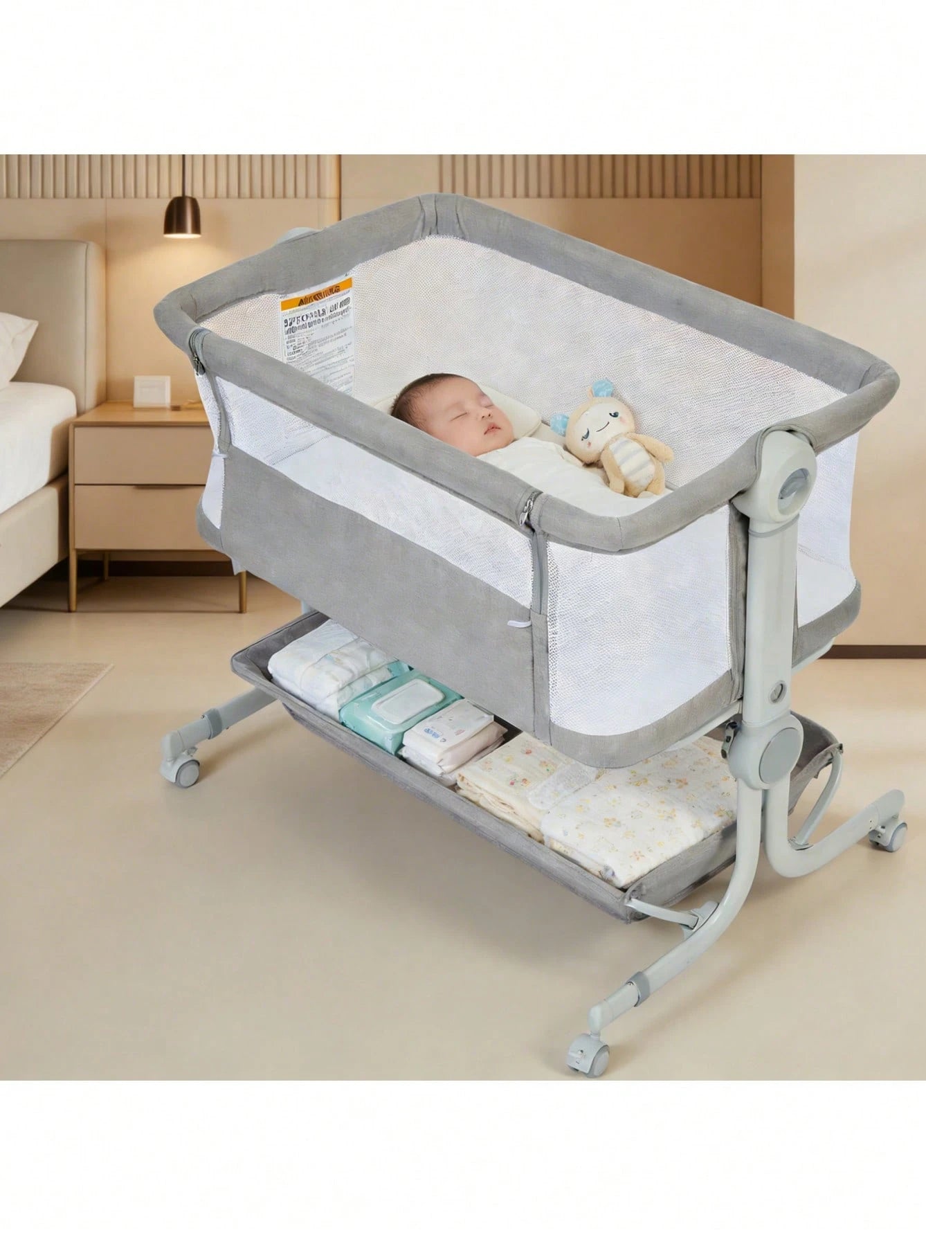 Gaderth Baby Bassinet Bedside Sleeper, 3-In-1 Portable Newborn Crib With 6-Height Adjustable For Night Feeding, Full-Mesh Sides, Cozy Mattress &Storage Basket