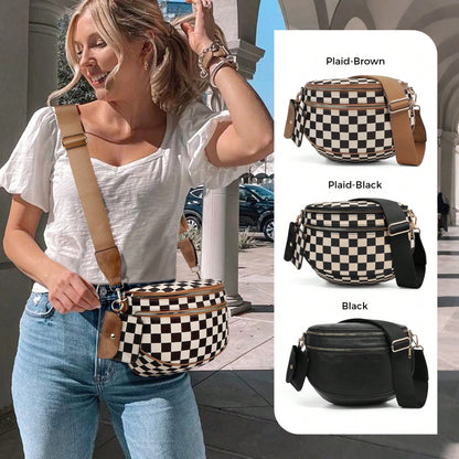 GAINSNS Ladies' Saddle Bag Checked Pattern Crossbody Bag For Women Girls Sling Bag With Adjustable Strap, Lightweight Single Shoulder Women's Bag