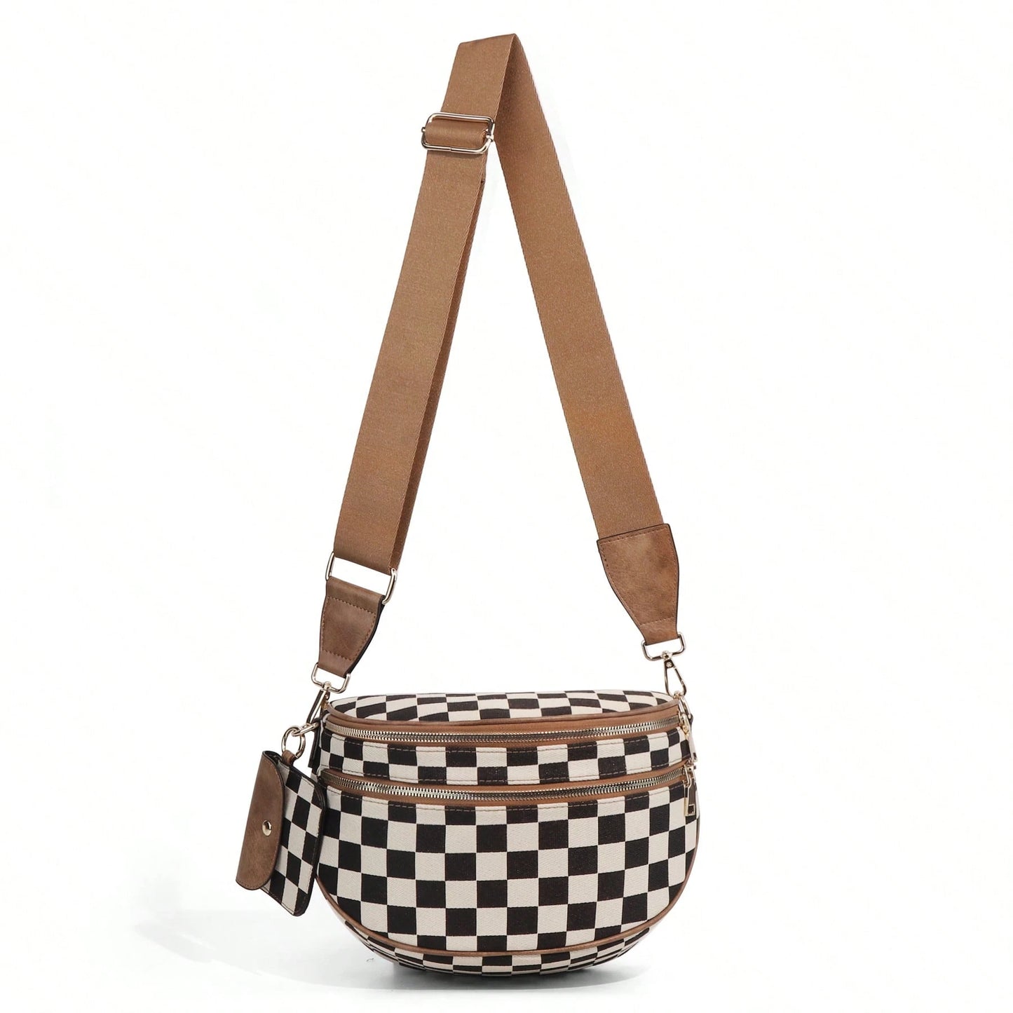 GAINSNS Ladies' Saddle Bag Checked Pattern Crossbody Bag For Women Girls Sling Bag With Adjustable Strap, Lightweight Single Shoulder Women's Bag
