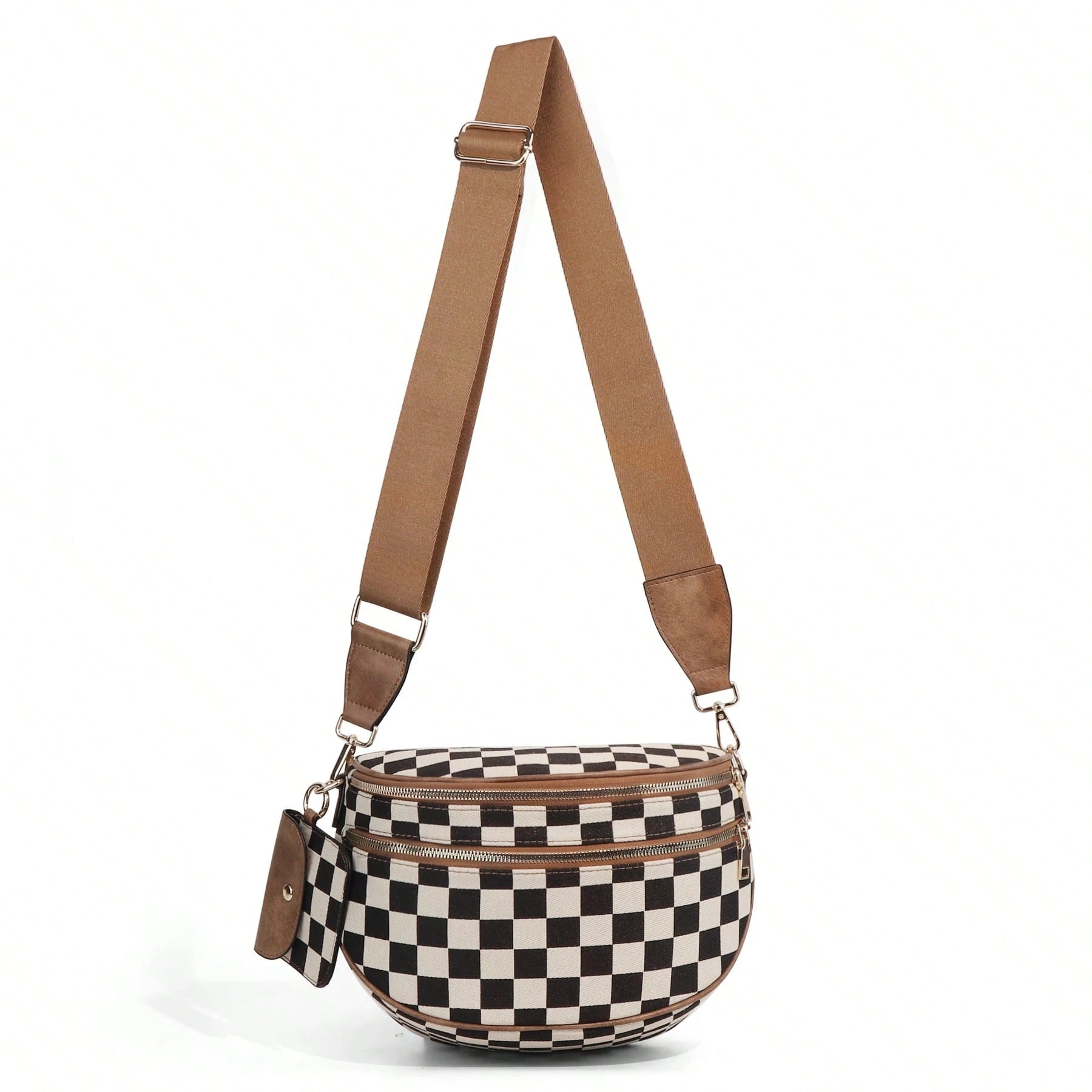 GAINSNS Ladies' Saddle Bag Checked Pattern Crossbody Bag For Women Girls Sling Bag With Adjustable Strap, Lightweight Single Shoulder Women's Bag