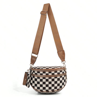 GAINSNS Ladies' Saddle Bag Checked Pattern Crossbody Bag For Women Girls Sling Bag With Adjustable Strap, Lightweight Single Shoulder Women's Bag