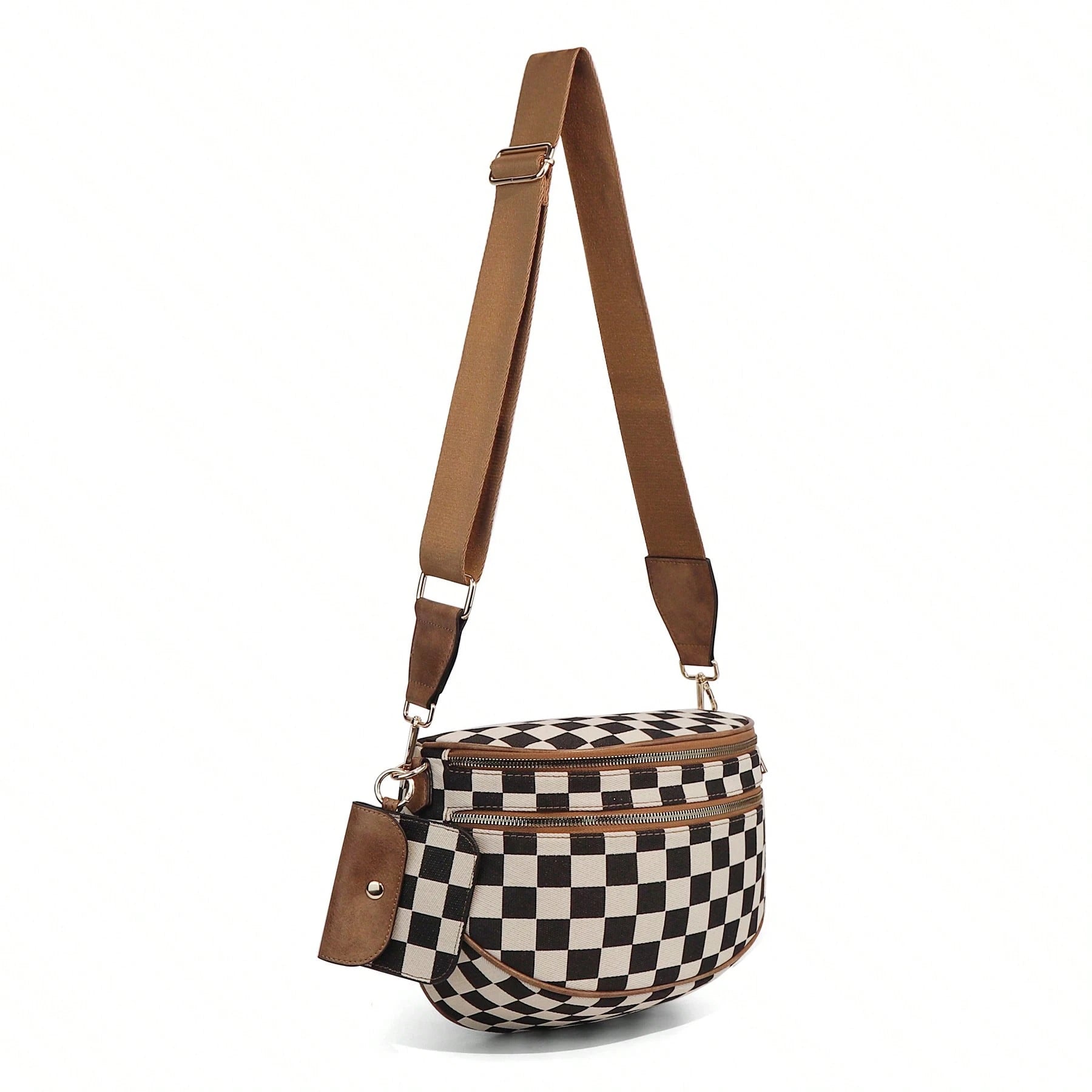GAINSNS Ladies' Saddle Bag Checked Pattern Crossbody Bag For Women Girls Sling Bag With Adjustable Strap, Lightweight Single Shoulder Women's Bag