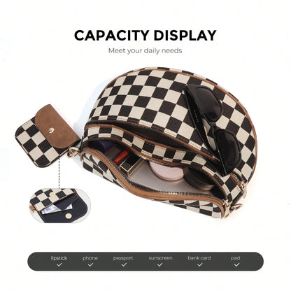 GAINSNS Ladies' Saddle Bag Checked Pattern Crossbody Bag For Women Girls Sling Bag With Adjustable Strap, Lightweight Single Shoulder Women's Bag