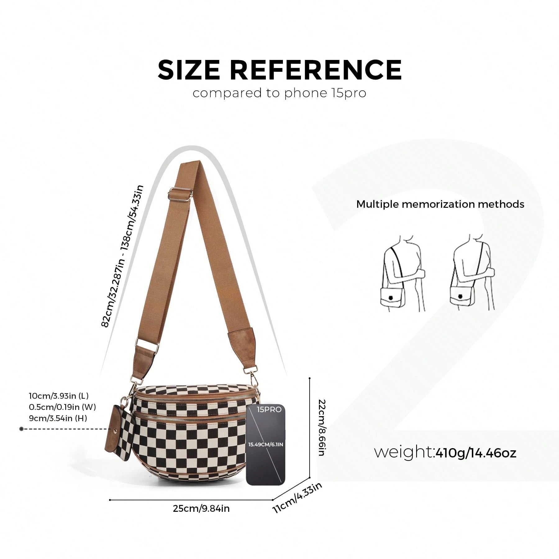 GAINSNS Ladies' Saddle Bag Checked Pattern Crossbody Bag For Women Girls Sling Bag With Adjustable Strap, Lightweight Single Shoulder Women's Bag