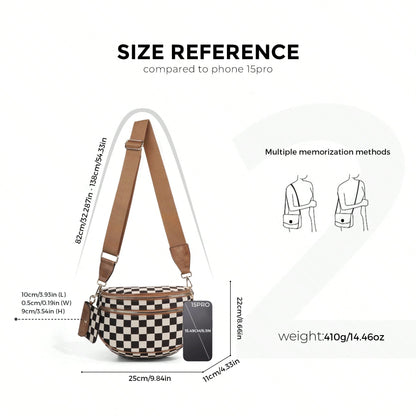 GAINSNS Ladies' Saddle Bag Checked Pattern Crossbody Bag For Women Girls Sling Bag With Adjustable Strap, Lightweight Single Shoulder Women's Bag