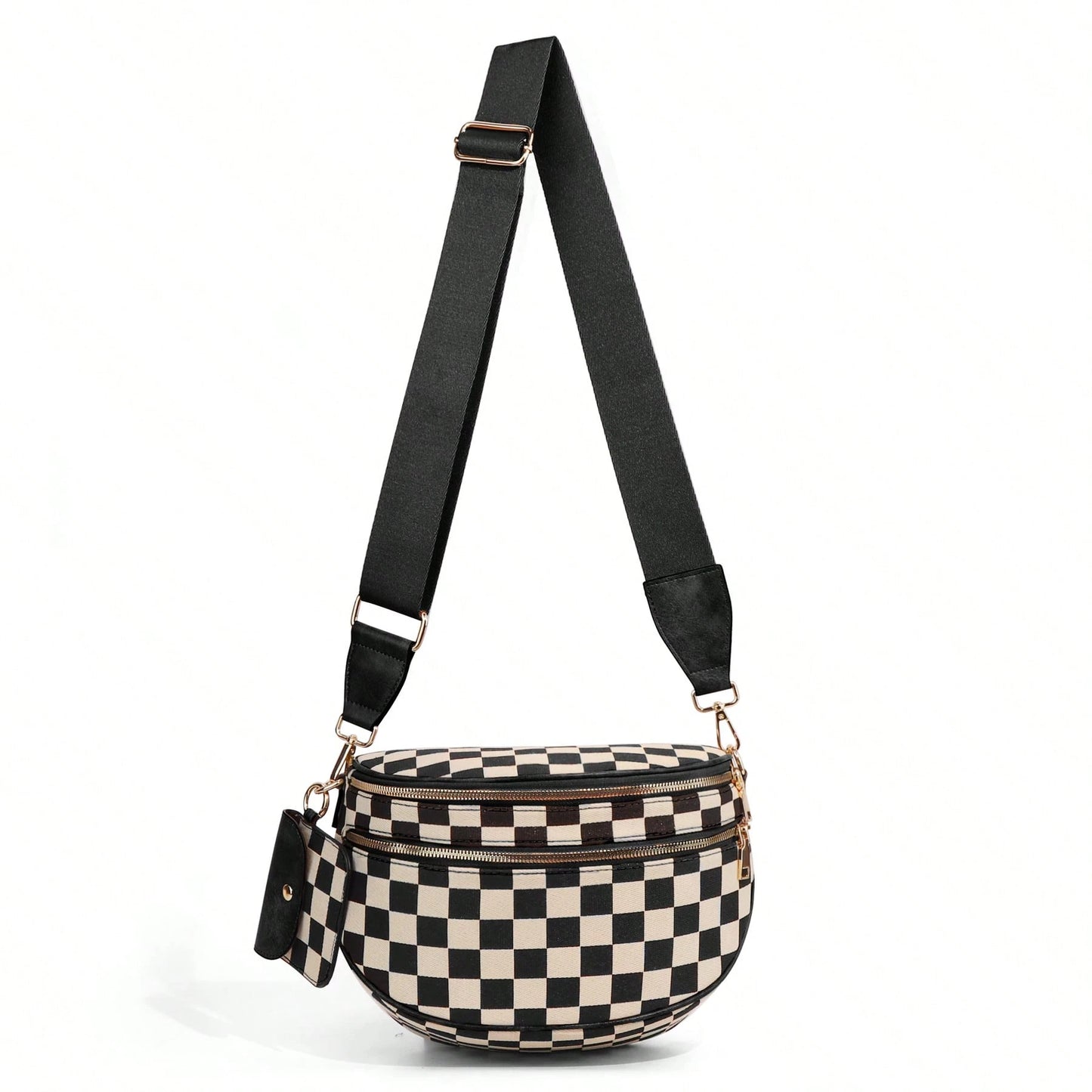 GAINSNS Ladies' Saddle Bag Checked Pattern Crossbody Bag For Women Girls Sling Bag With Adjustable Strap, Lightweight Single Shoulder Women's Bag