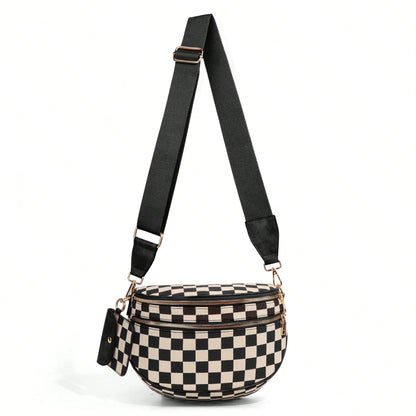 GAINSNS Ladies' Saddle Bag Checked Pattern Crossbody Bag For Women Girls Sling Bag With Adjustable Strap, Lightweight Single Shoulder Women's Bag