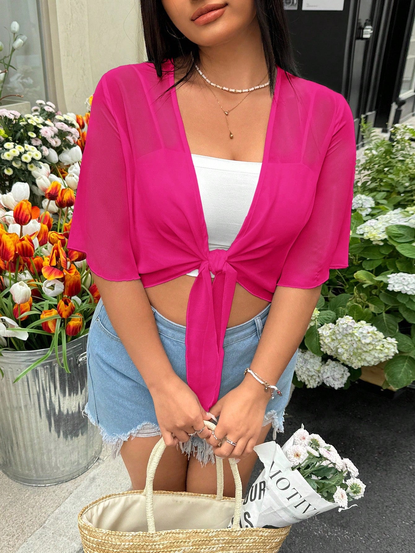 GalTyme Plus Size Women Solid Color Knotted Casual Versatile Daily Wear Top