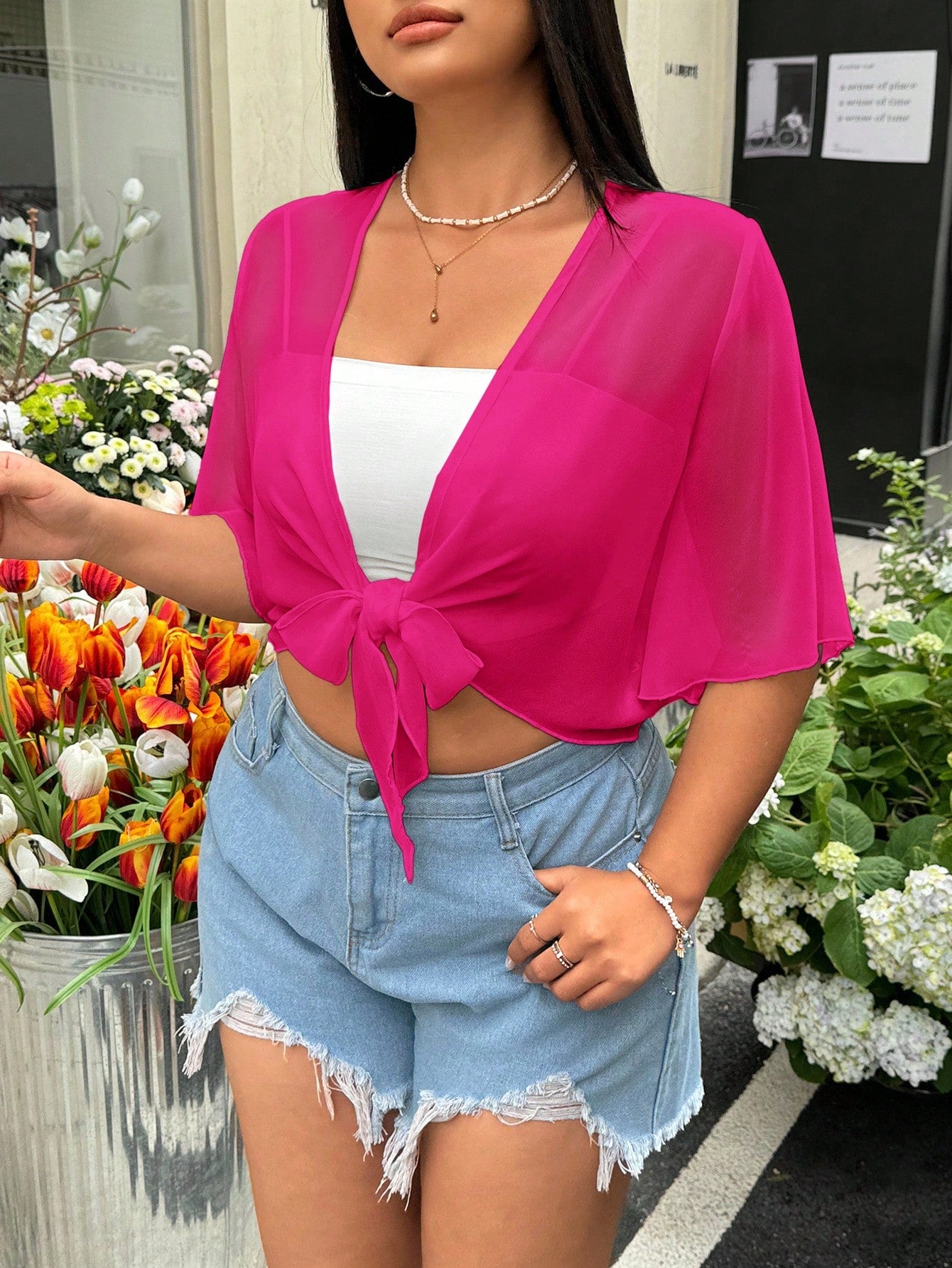 GalTyme Plus Size Women Solid Color Knotted Casual Versatile Daily Wear Top