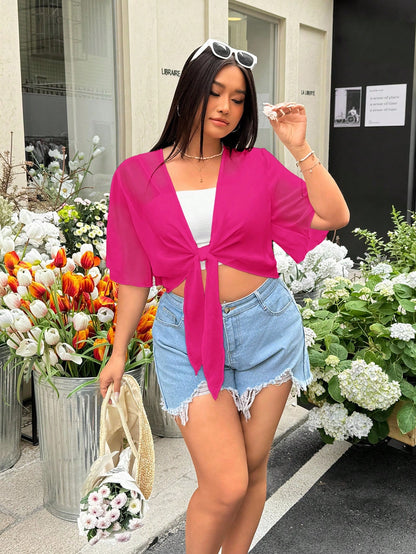 GalTyme Plus Size Women Solid Color Knotted Casual Versatile Daily Wear Top