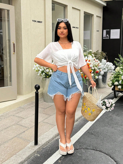 GalTyme White Semi-Sheer Plus Size Light Jacket, Minimalist Elegant Fashion Casual For Everyday Wear Beach Formal Summer