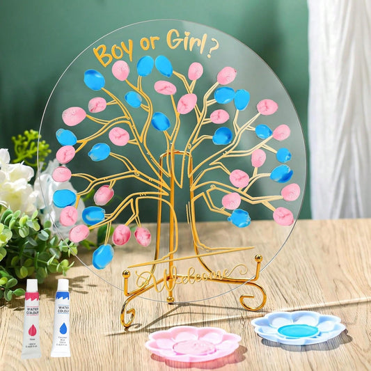 Gender Reveal Fingerprint Tree Boy Or Girl Party Ideas Baby Shower Guest Book Party Game Gender Reveal Party Supplies For Baby Shower He Or She Party Keepsake(Classic)