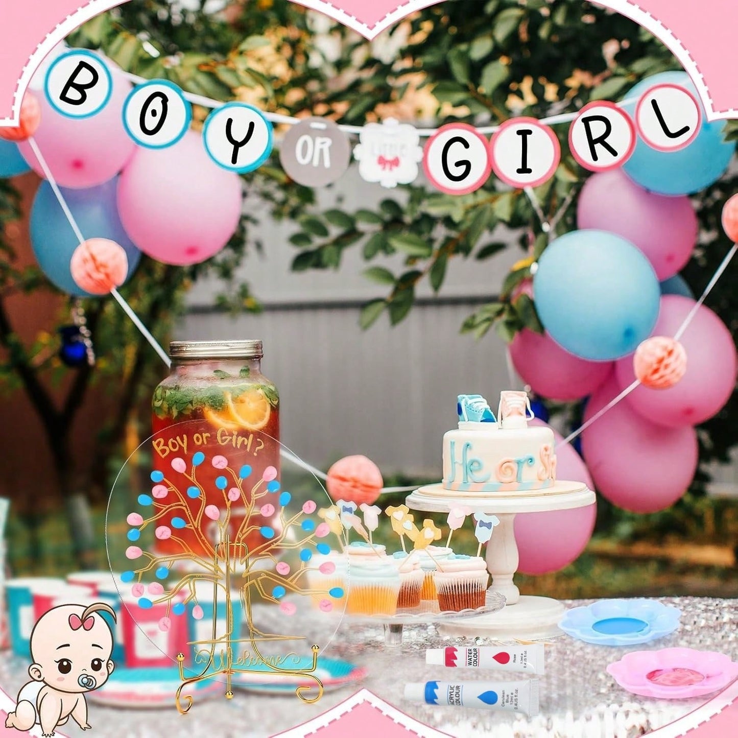 Gender Reveal Fingerprint Tree Boy Or Girl Party Ideas Baby Shower Guest Book Party Game Gender Reveal Party Supplies For Baby Shower He Or She Party Keepsake(Classic)